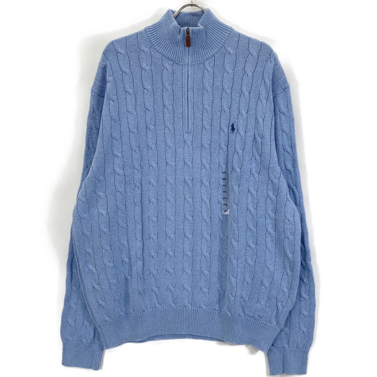 ポロ ラルフローレン ライトブルー ハーフジップ ケーブルニット セーター XXL