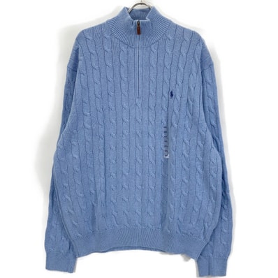 ポロ ラルフローレン ライトブルー ハーフジップ ケーブルニット セーター XXL