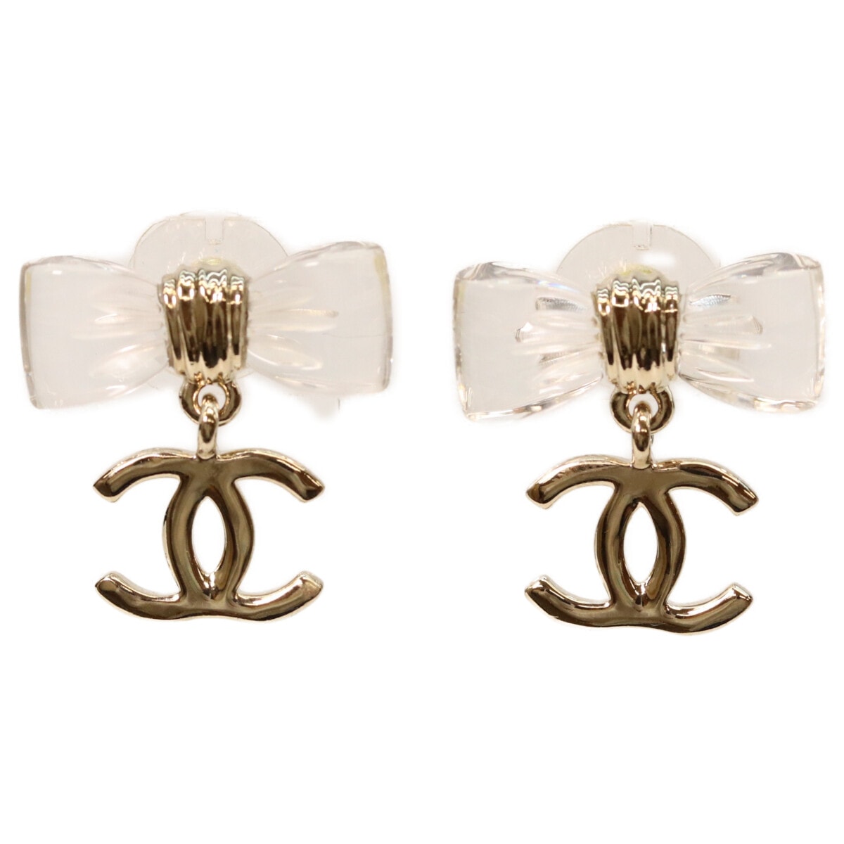 シャネル ABF527 D25P ゴールド ココマーク クリアリボン ピアス