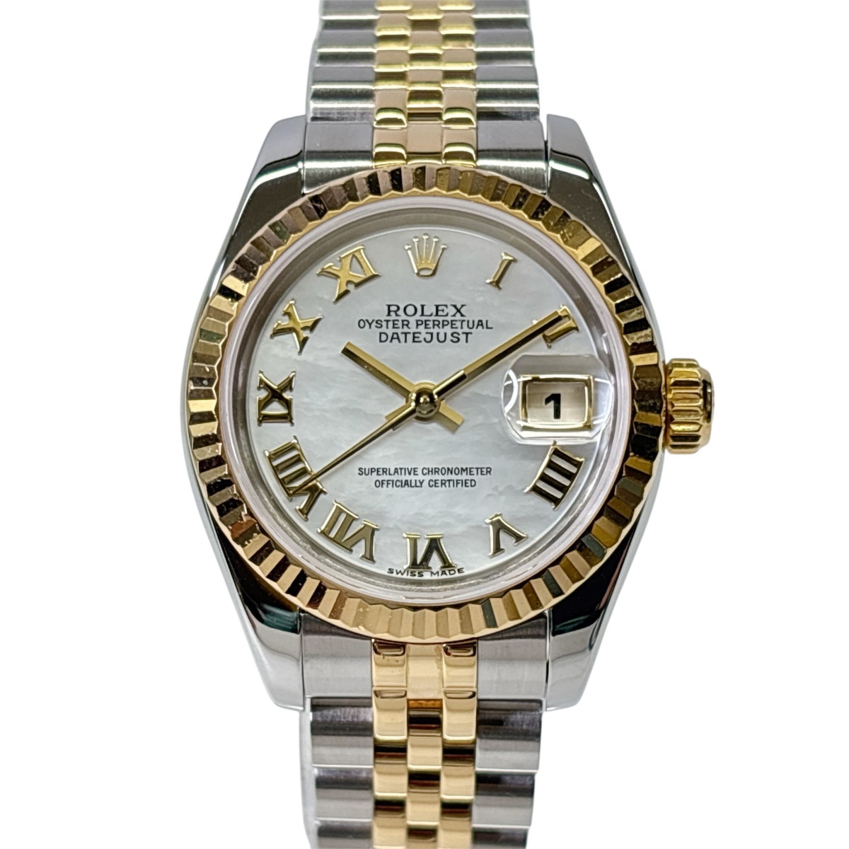 【値下げ】ROLEX ロレックス デイトジャスト MOP Roman 腕時計 179173NR K18 ステンレス ゴールド シルバー  レディース【中古】