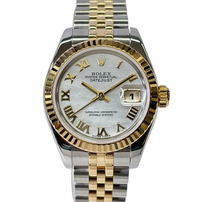 【値下げ】ROLEX ロレックス デイトジャスト MOP Roman 腕時計 179173NR K18 ステンレス ゴールド シルバー レディース【中古】
