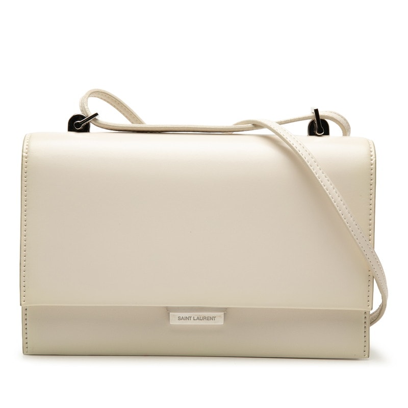 サンローラン 斜め掛け フラップ ショルダーバッグ ホワイト レザー レディース SAINT LAURENT 【中古】