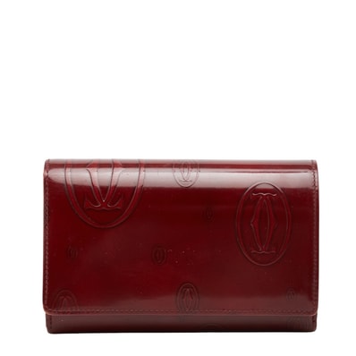 カルティエ ハッピーバースデー 長財布 ワインレッド ボルドー パテントレザー レディース CARTIER 【中古】