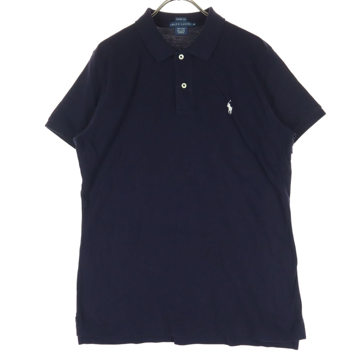 美品 RALPH LAUREN ラルフローレン ワンポイントロゴ 半袖 コットン ポロシャツ XL ネイビー SKINNY FIT