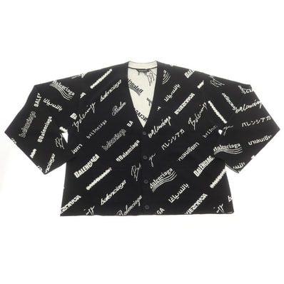 【中古】バレンシアガ BALENCIAGA ウール ポリエステル カーディガン ブラックxホワイト【サイズ4】【メンズ】