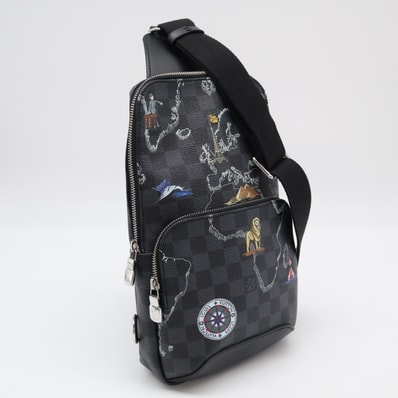 美品 LOUIS VUITTON ルイ・ヴィトン ダミエグラフィット アヴェニュー スリングバッグ N40237 ショルダーバッグ ブラック コーティングキャンバス レザー メンズ