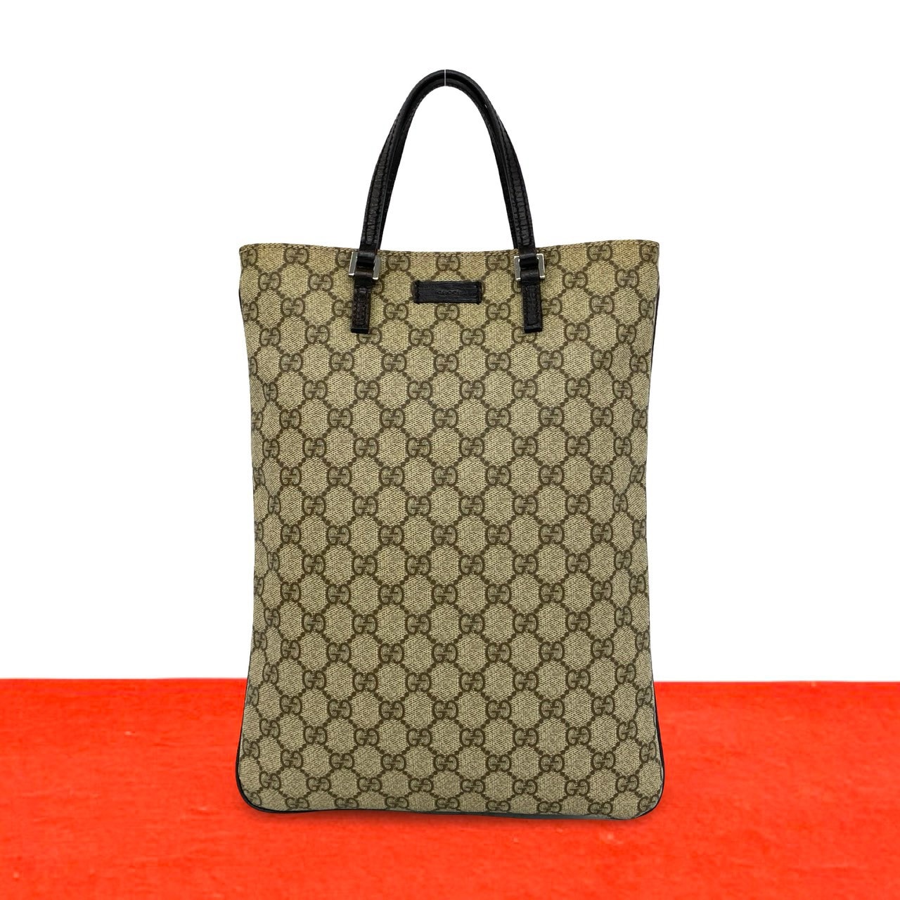 GUCCI グッチ GGスプリーム ロゴ 柄 レザー ポリウレタン ハンドバッグ ブラウン
 27969