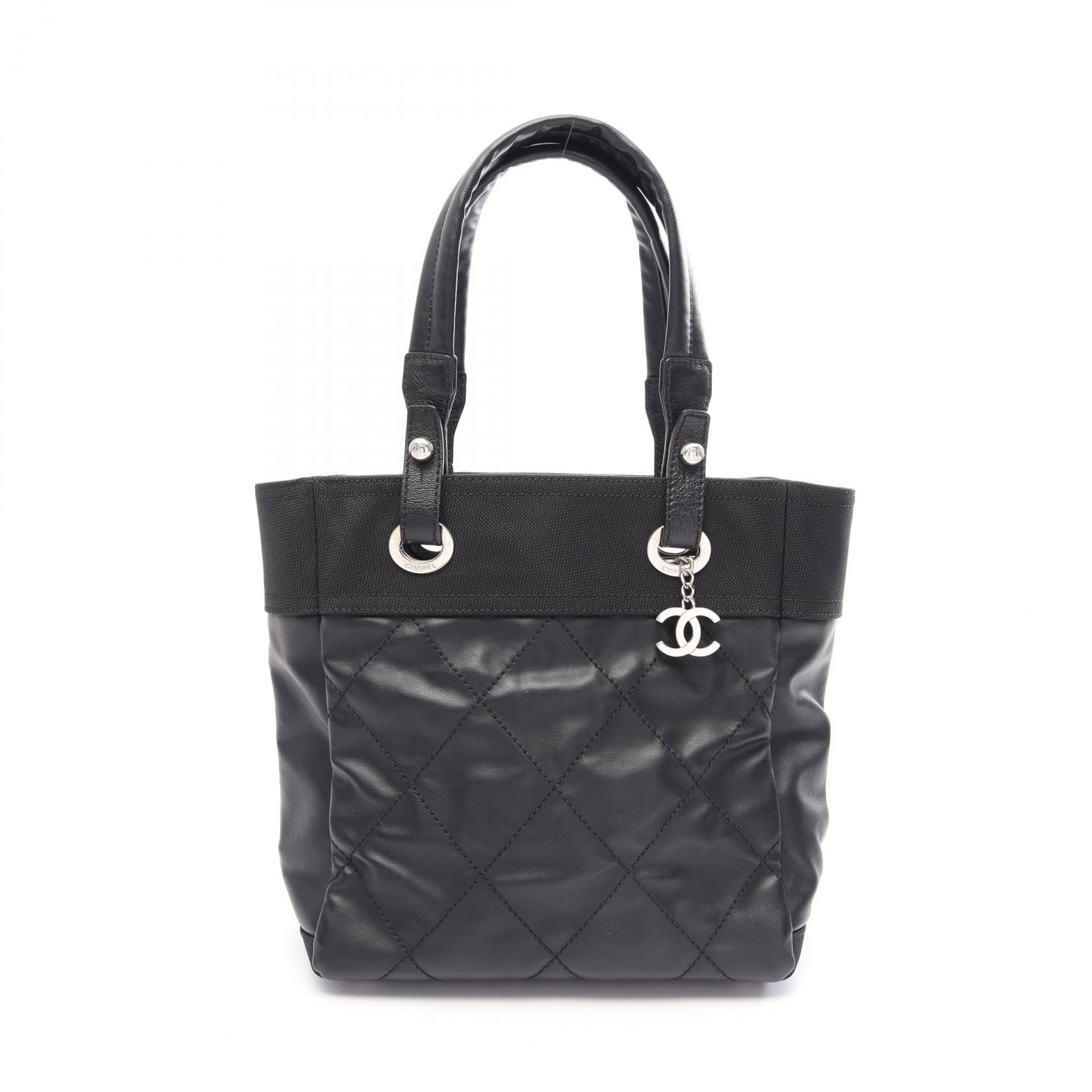 シャネル CHANEL パリビアリッツPM トートバッグ バッグ PVCコーティングキャンバス レザー レディース ブラック系 A34208 【中古】