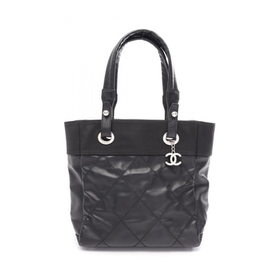 シャネル CHANEL パリビアリッツPM トートバッグ バッグ PVCコーティングキャンバス レザー レディース ブラック系 A34208 【中古】
