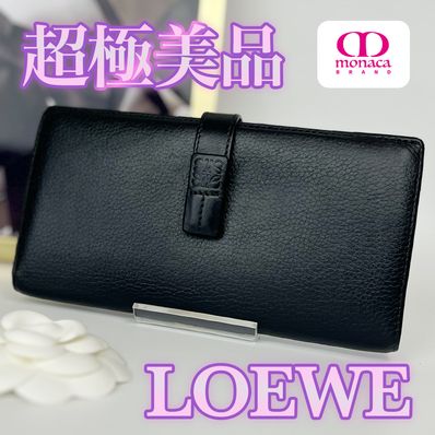 超極美品 LOEWE ソフトグレインカーフ 二つ折り長財布 ブラック