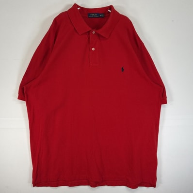 古着 ポロ・ラルフローレン POLO RALPH LAUREN 鹿の子 半袖 ポロシャツ ロゴ 刺繍 大きいサイズ 2ボタン 2LT レッド 無地 メンズ
