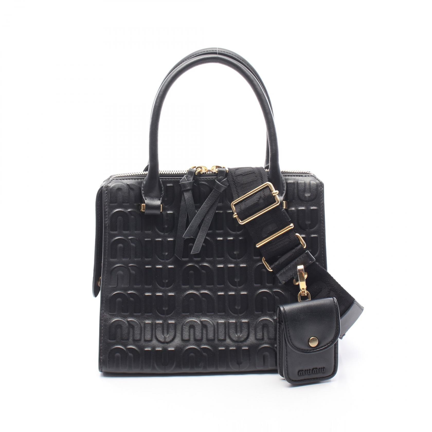 ミュウ ミュウ Miu Miu エンボスロゴ 2WAY ハンドバッグ バッグ レザー レディース ブラック系 5BB111 【中古】