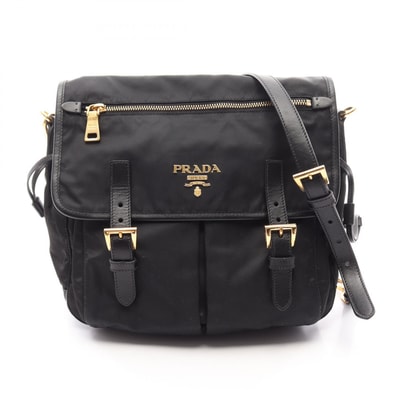 プラダ PRADA TESSUTO SAFFIAN ショルダーバッグ バッグ ナイロン サフィアーノレザー レディース ブラック系 【中古】