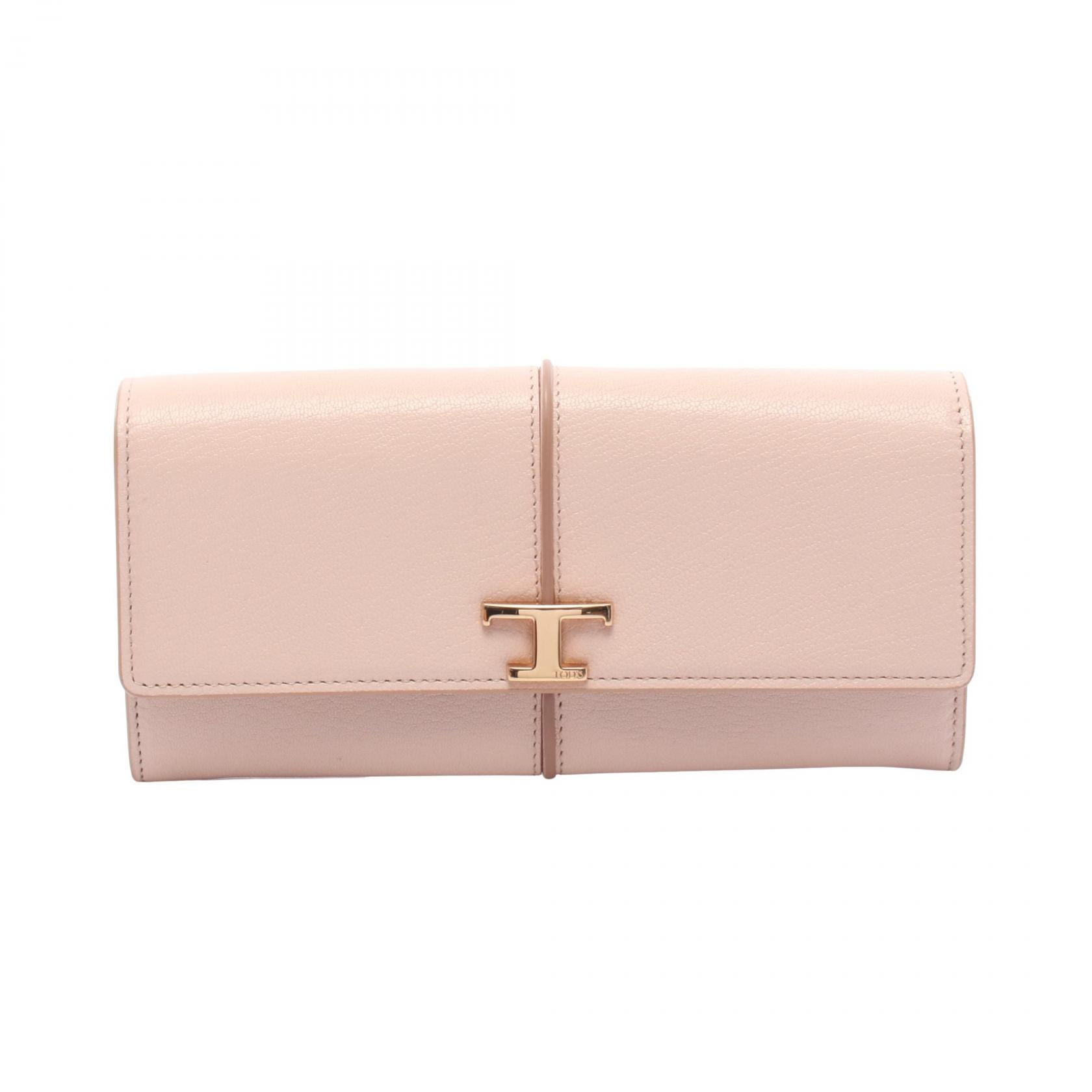 トッズ TOD'S Tタイムレス 二つ折り長財布 財布 レザー レディース ピンク系 【中古】