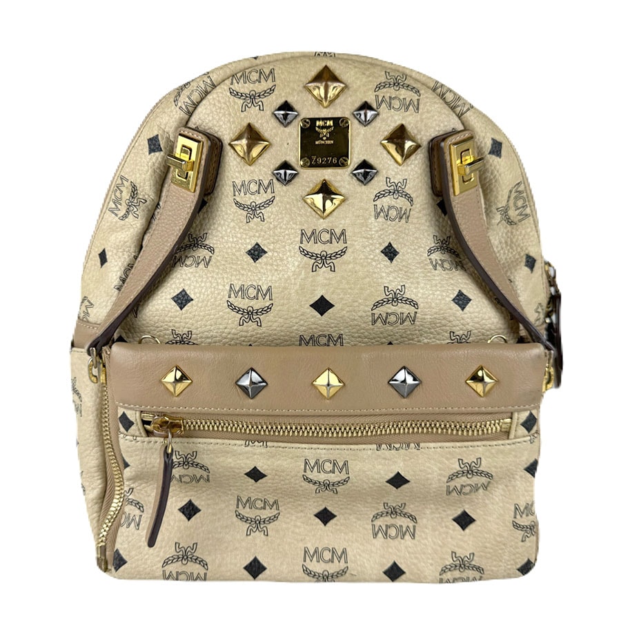 エム シー エム MCM リュック 斜め掛けショルダーバッグ 2Wayバッグ レザー/メタル ベージュ/ブラック レディース【中古】 z8741