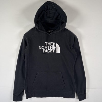 古着 ザ・ノースフェイス THE NORTH FACE パーカー スウェット ビッグロゴプリント プルオーバー M ブラック レディース