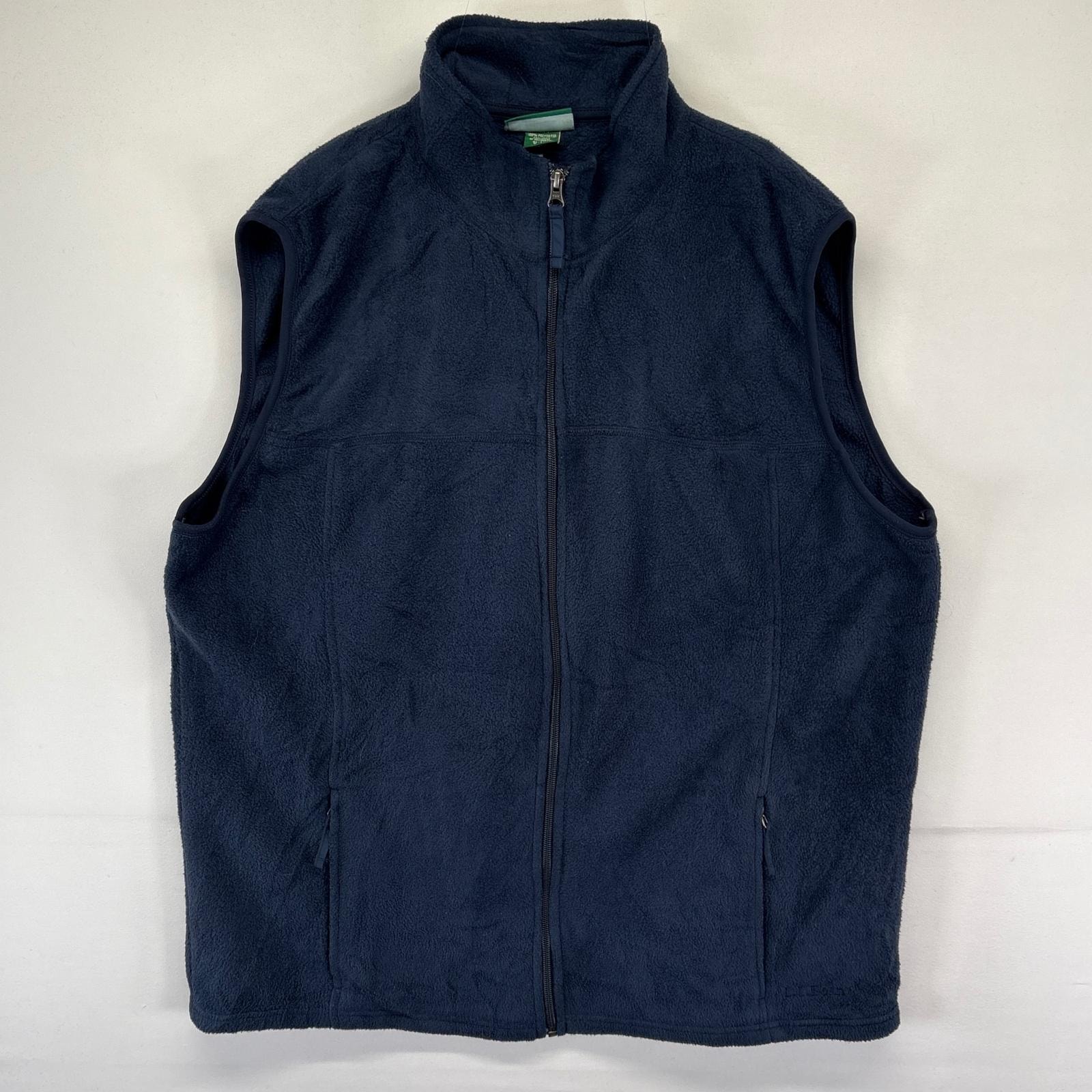古着 エルエルビーン L.L.Bean フリース ベスト フルジップ 薄手 大きいサイズ アウトドア XL  ネイビー系 無地 メンズ