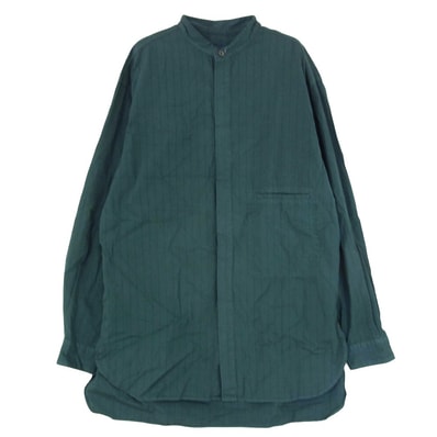 YOKE ヨーク 23SS YK23SS0473SH Garment Dye Stripe Band Collar Shirt ガーメントダイ ストライプ バンドカラー 長袖 シャツ グリーン系 3【中古】