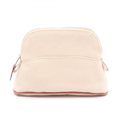 エルメス HERMES ボリードポーチ15 ミニミニ ポーチ バッグ キャンバス レザー ナチュラル レディース アイボリー系 / ブラウン系 【中古】