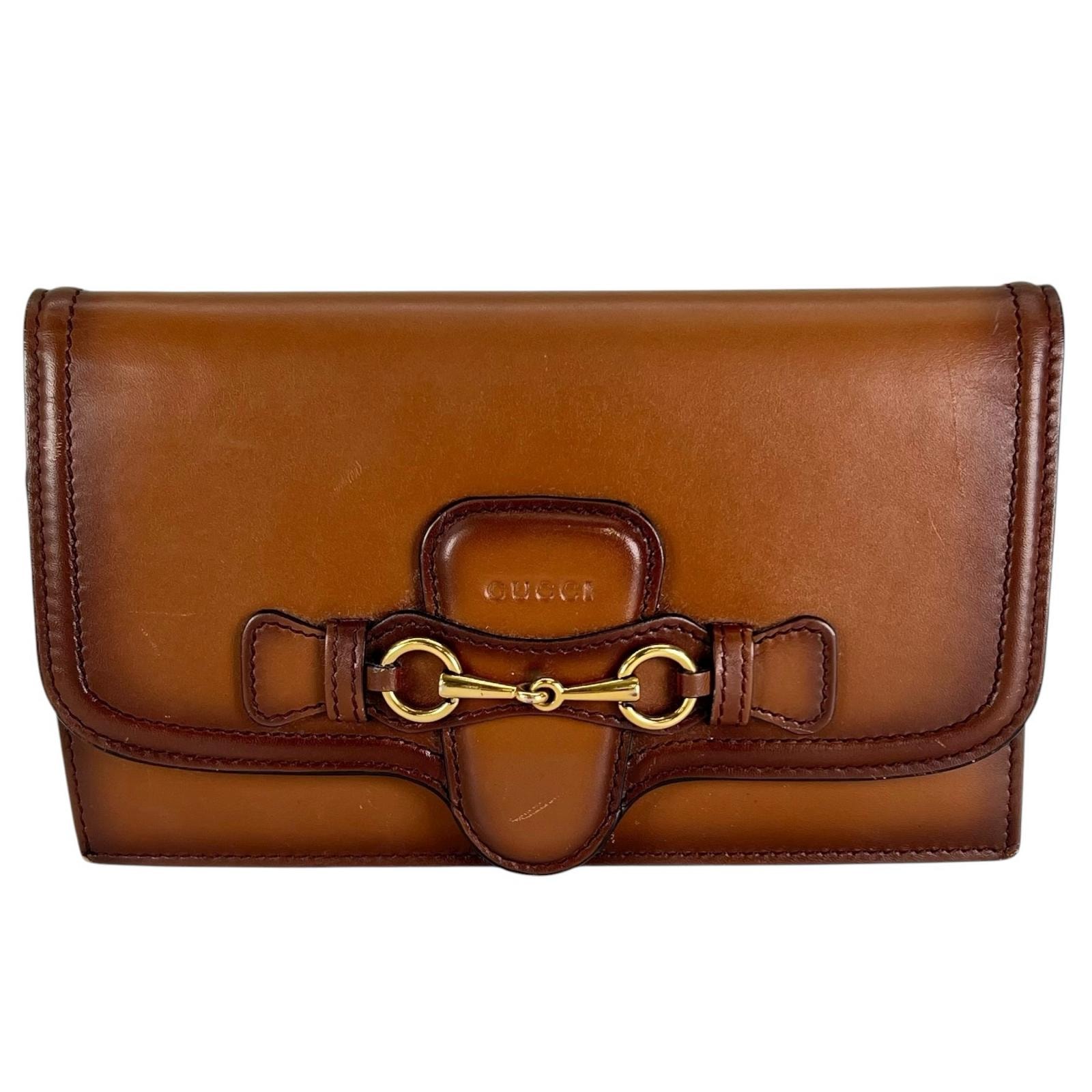 美品 GUCCI グッチ ホースビット 382275 長財布 レザー ブラウン レディース コンバーチブルウォレット【中古】