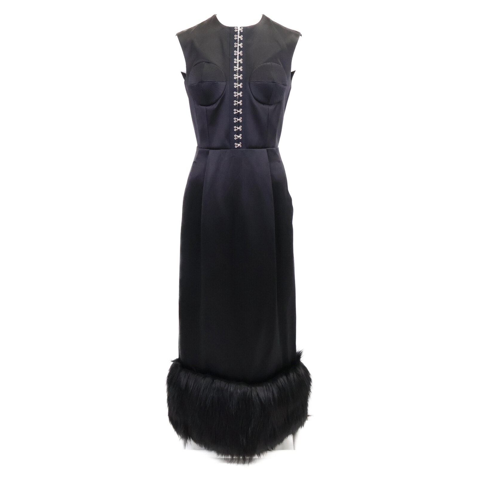 グッチ 【新品同様/国内正規】691483 シルク/ファー切替 バックスリット ノースリーブドレス/ 38