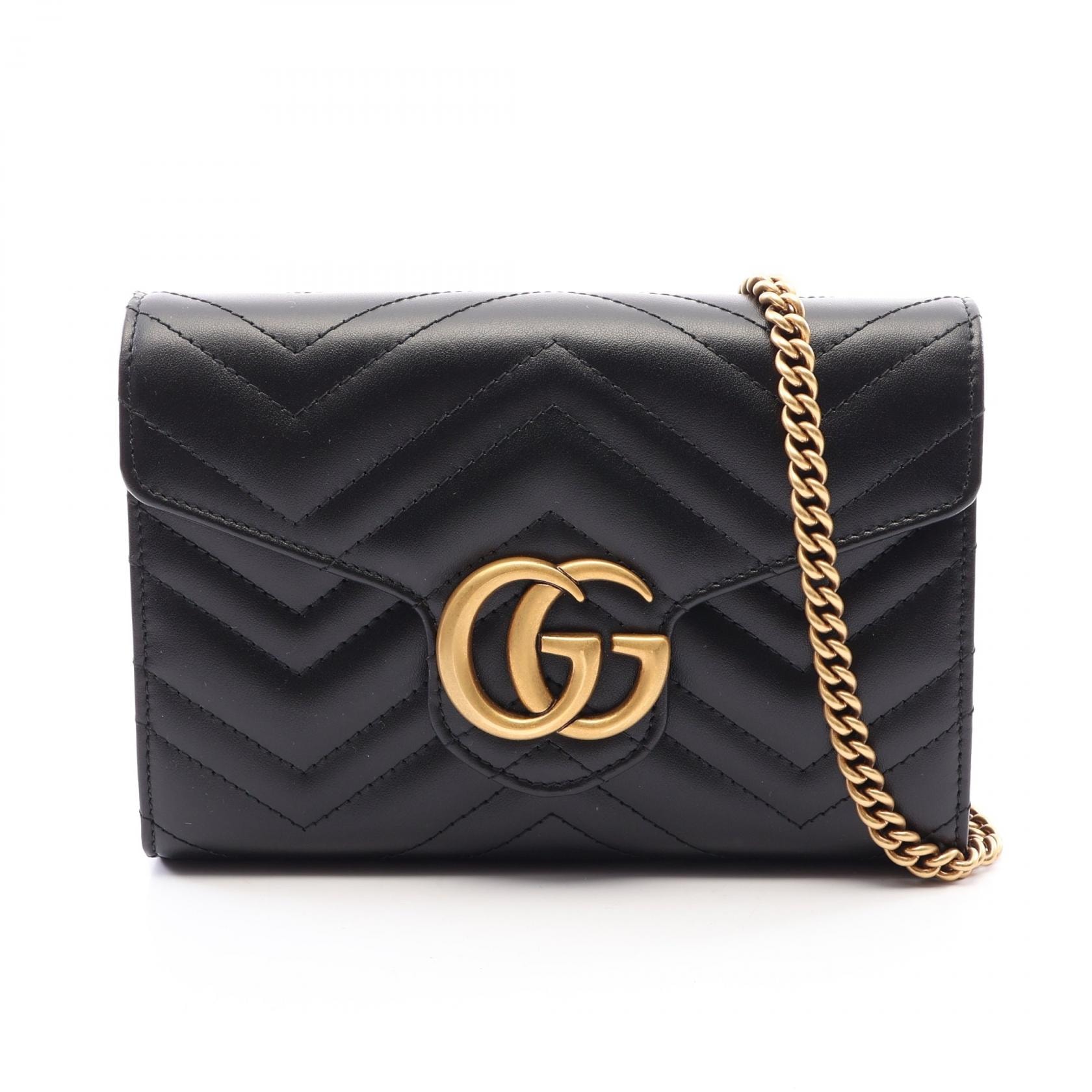 グッチ GUCCI GGマーモント ショルダーバッグ バッグ レザー レディース ブラック系 474575 【中古】