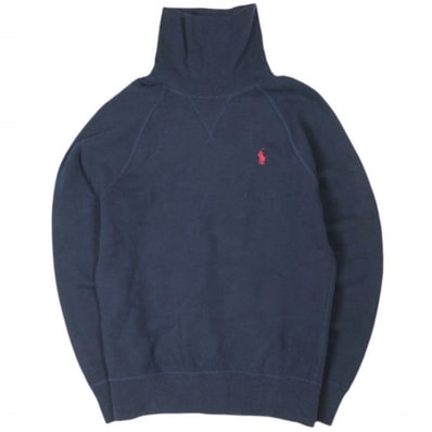 POLO RALPH LAUREN ポロ・ラルフローレン RL フリース タートルネック スウェットシャツ XS NAVY トレーナー ポニー刺繍 両Vガゼット 定価25,300円 トップス g26727