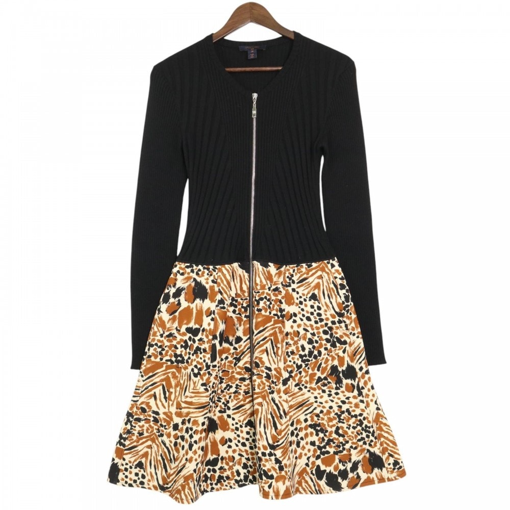 LOUIS VUITTON ルイヴィトン ワンピース アニマル柄 フロントジップニットワンピース 長袖 アパレル 服 38 FHDR250YL ブラック 黒 ブラウン 茶 シルバー金具 ウール シルク レディース 春 秋 美品【中古品】