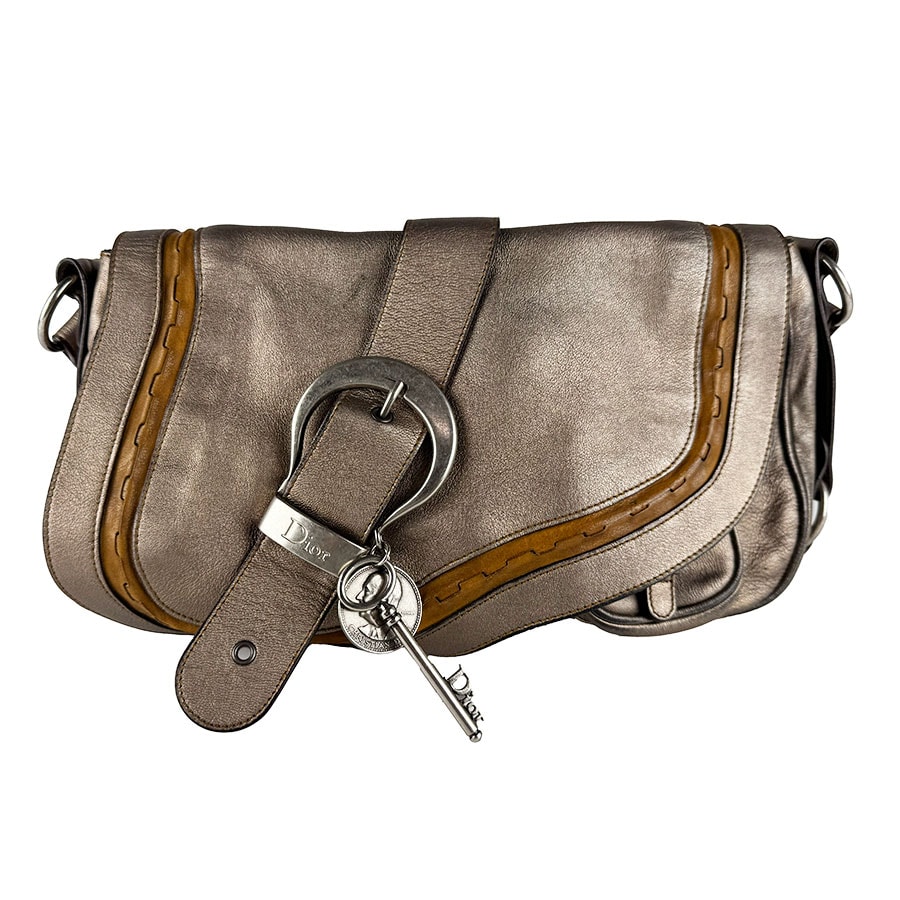 クリスチャンディオール Christian Dior ショルダーバッグ ガウチョ レザー ゴールド レディース【中古】 z10796