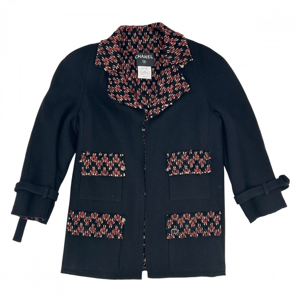 CHANEL シャネル アウター ボタンレス ジャケット アパレル 服 40 ブラック 黒 レッド 赤 ウール  カシミヤ   レディース 春 秋 2007年【中古品】