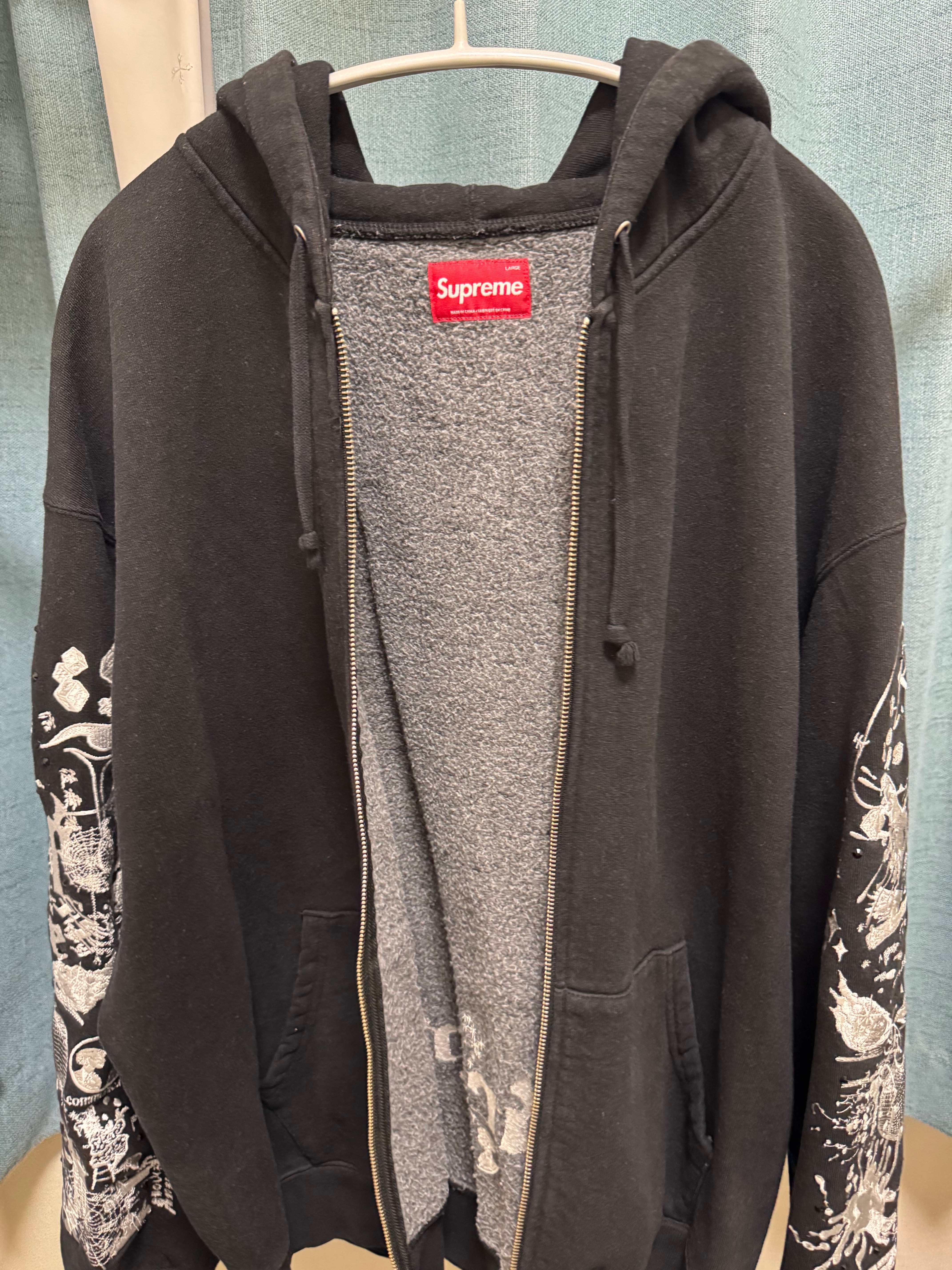 シュプリーム 蒼産業 ジップ アップ フーデッド スウェットシャツ "ブラック"