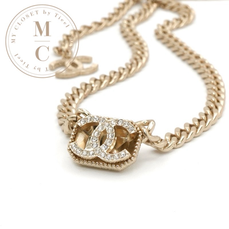 シャネル CHANEL ネックレス ペンダント チョーカー ゴールド ココマーク ラインストーン