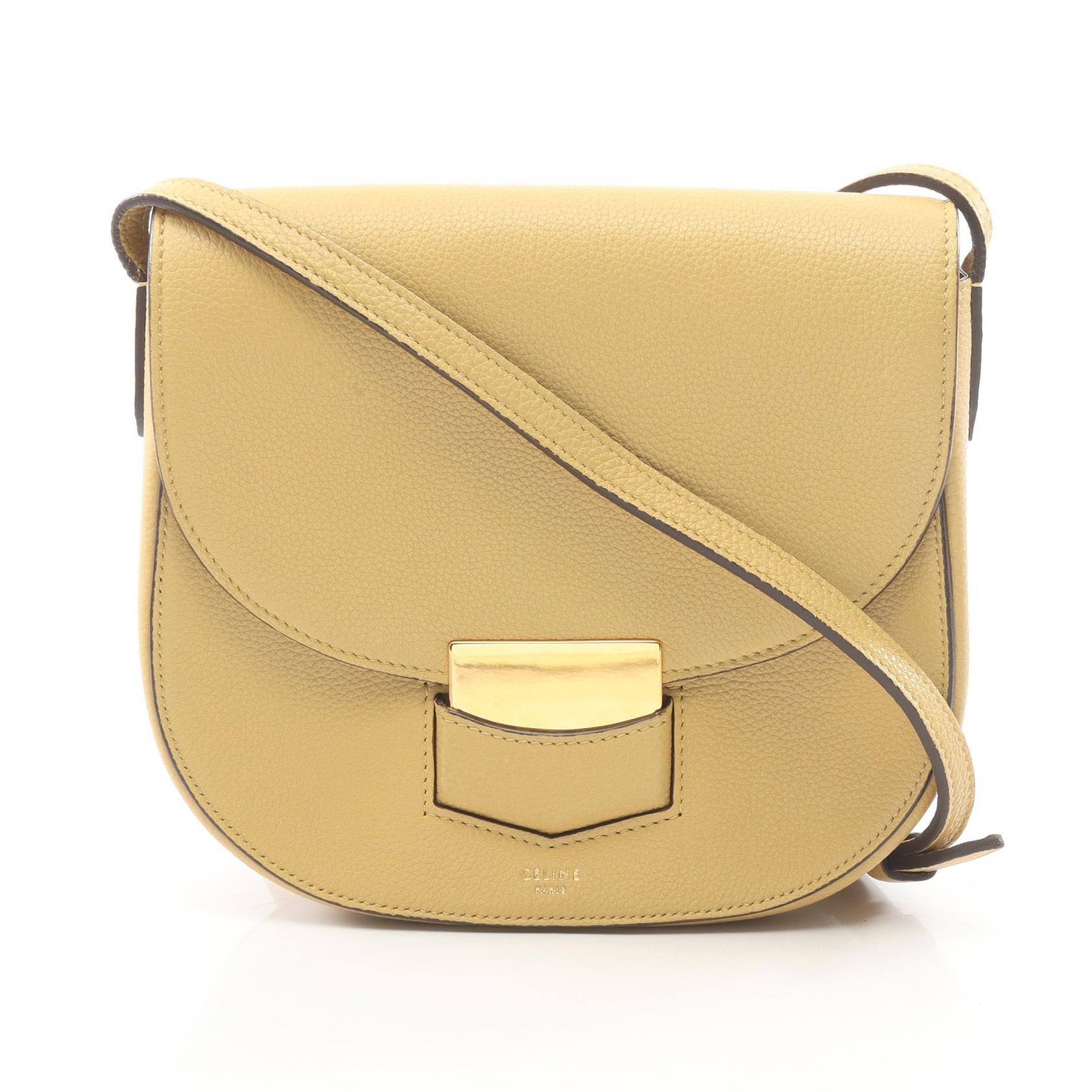 セリーヌ CELINE スモール トロッター ショルダーバッグ バッグ レザー レディース イエロー系 【中古】