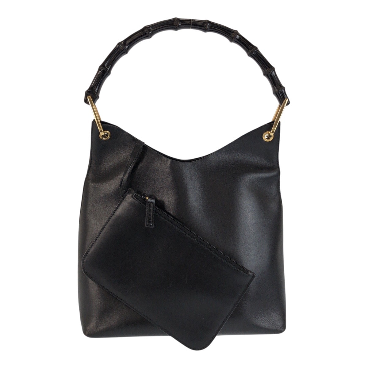 美品 GUCCI グッチ バンブー ブラック 黒 ゴールド金具 レザー ショルダーバッグ ハンドバッグ 601353 【中古】