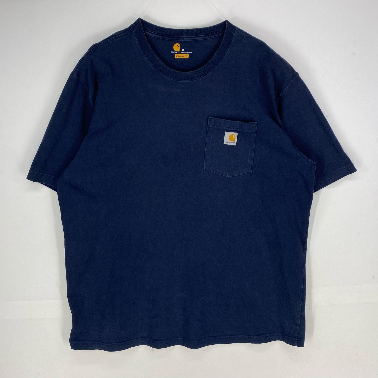 古着 カーハート Carhartt 半袖Tシャツ 胸ポケット ワンポイント クルーネック ショートスリーブ XL  ネイビー系 メンズ