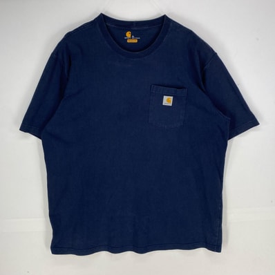 古着 カーハート Carhartt 半袖Tシャツ 胸ポケット ワンポイント クルーネック ショートスリーブ XL ネイビー系 メンズ