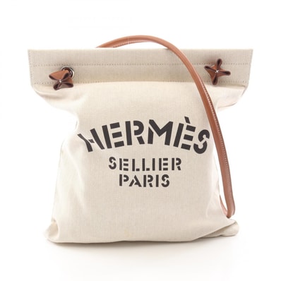 エルメス HERMES アリーヌMM ショルダーバッグ バッグ キャンバス カーフ(牛革) トワルシェブロン / ヴォーバレニア トワルシェブロン ナチュラル K刻印(2025年製造) レディース ベージュ系 / ブラウン系 【中古】