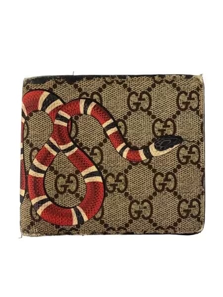 GUCCI Kingsnake Print GG Supreme Coin Wallet "Beige/Ebony"