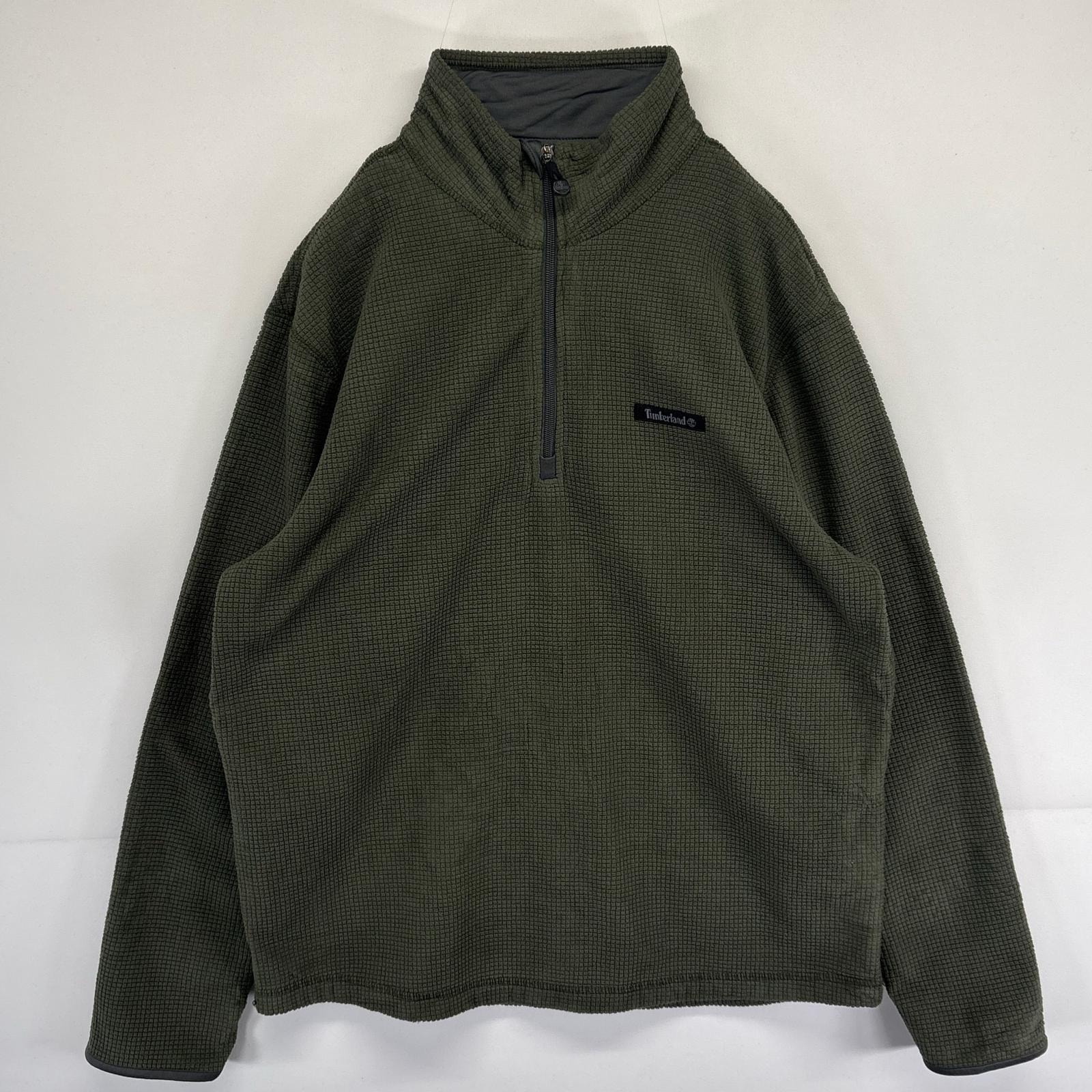 古着 ティンバーランド Timberland フリーストレーナー ハーフジップ プルオーバー  ワンポイントロゴ L  グリーン系 メンズ