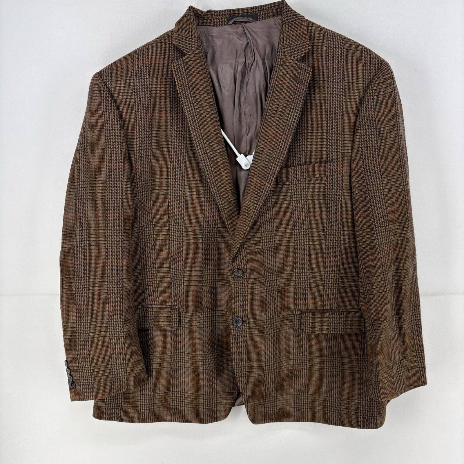 古着 ローレンラルフローレン LaurenRalphLauren ジャケット テーラード ブレザー エルボーパッチ 48R  ブラウン系 チェック メンズ