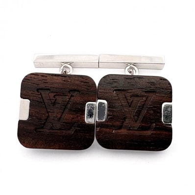 LOUIS VUITTON LVロゴ ウッド カフス ブラウン フランス製 鑑定済み 正規品 ルイ・ヴィトン
