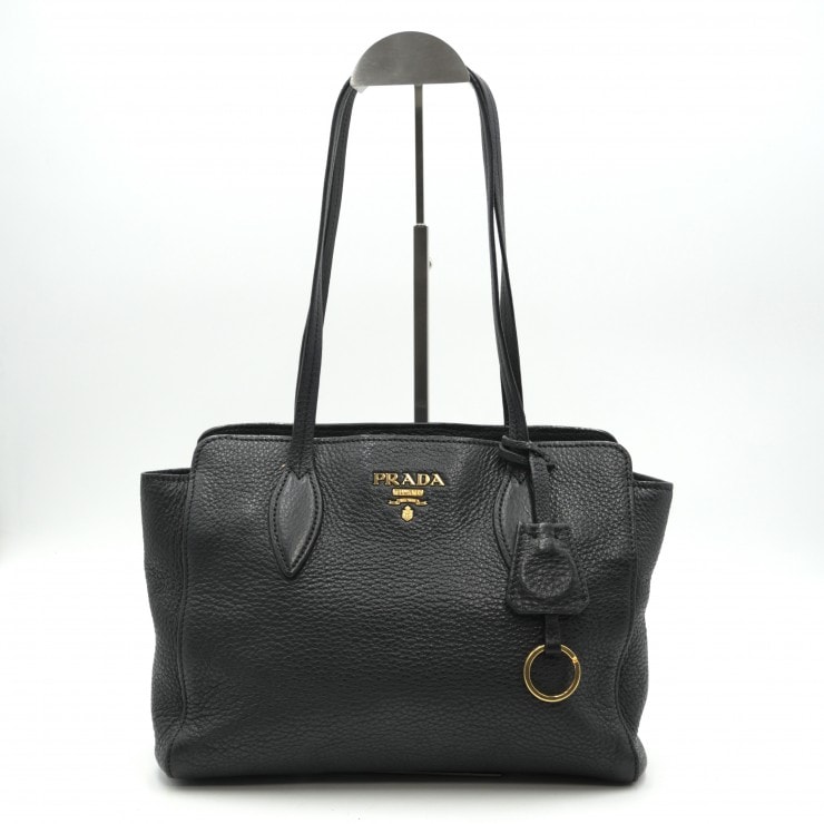 PRADA(プラダ)レザー トートバッグ ブラック シボレザー ゴールド金具 レディース 1BG112 【中古】