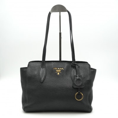 PRADA(プラダ)レザー トートバッグ ブラック シボレザー ゴールド金具 レディース 1BG112 【中古】