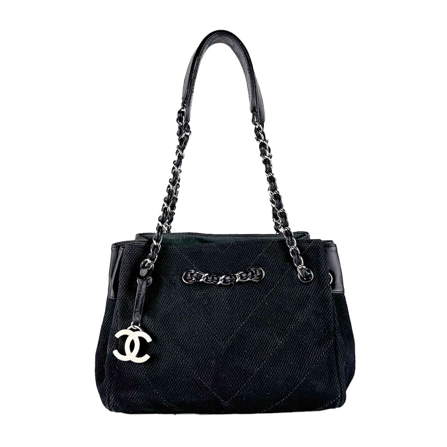 シャネル CHANEL ショルダーバッグ Vステッチ キャンバス/レザー ブラック レディース【中古】 z10760
