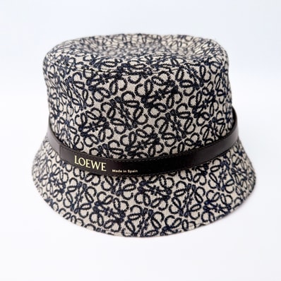 LOEWE Anagram Bucket Hat In Jacquard and Calfskin "Navy/Black"