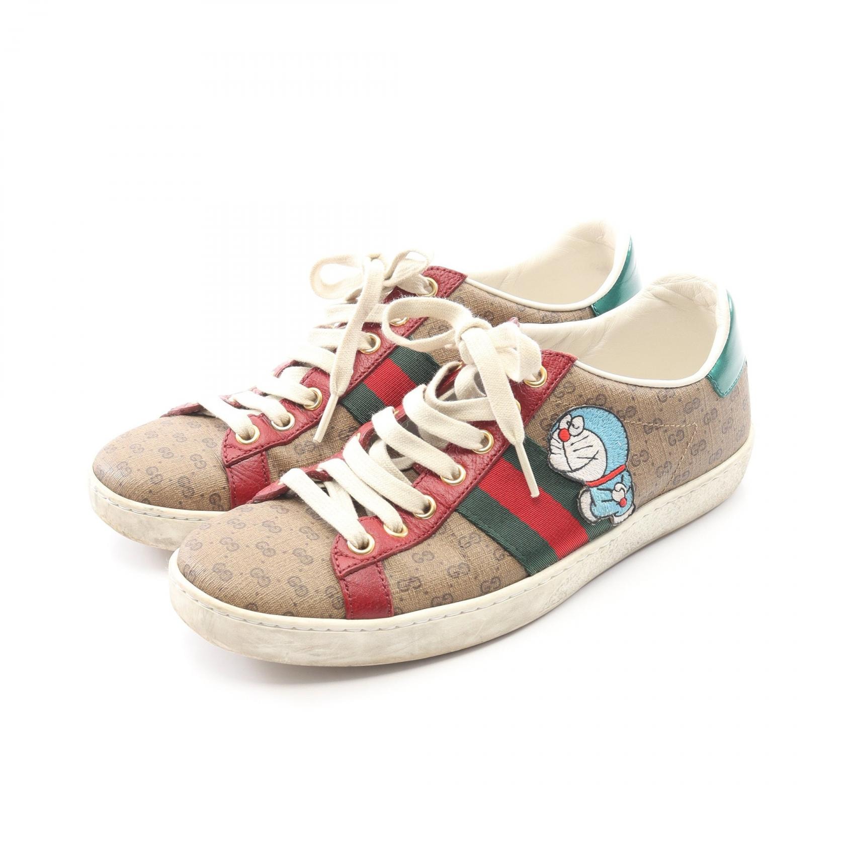 グッチ GUCCI GUCCI × ドラえもん GGスプリーム スニーカー 靴 PVCコーティングキャンバス レザー レディース ベージュ系 / マルチカラー 655034 【中古】