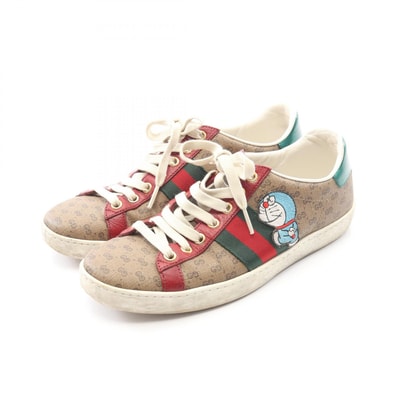 グッチ GUCCI GUCCI × ドラえもん GGスプリーム スニーカー 靴 PVCコーティングキャンバス レザー レディース ベージュ系 / マルチカラー 655034 【中古】