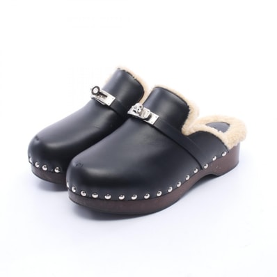 エルメス HERMES カルロッタ ケリーバックル サボ サンダル 靴 レザー ムートン レディース ブラック系 【中古】