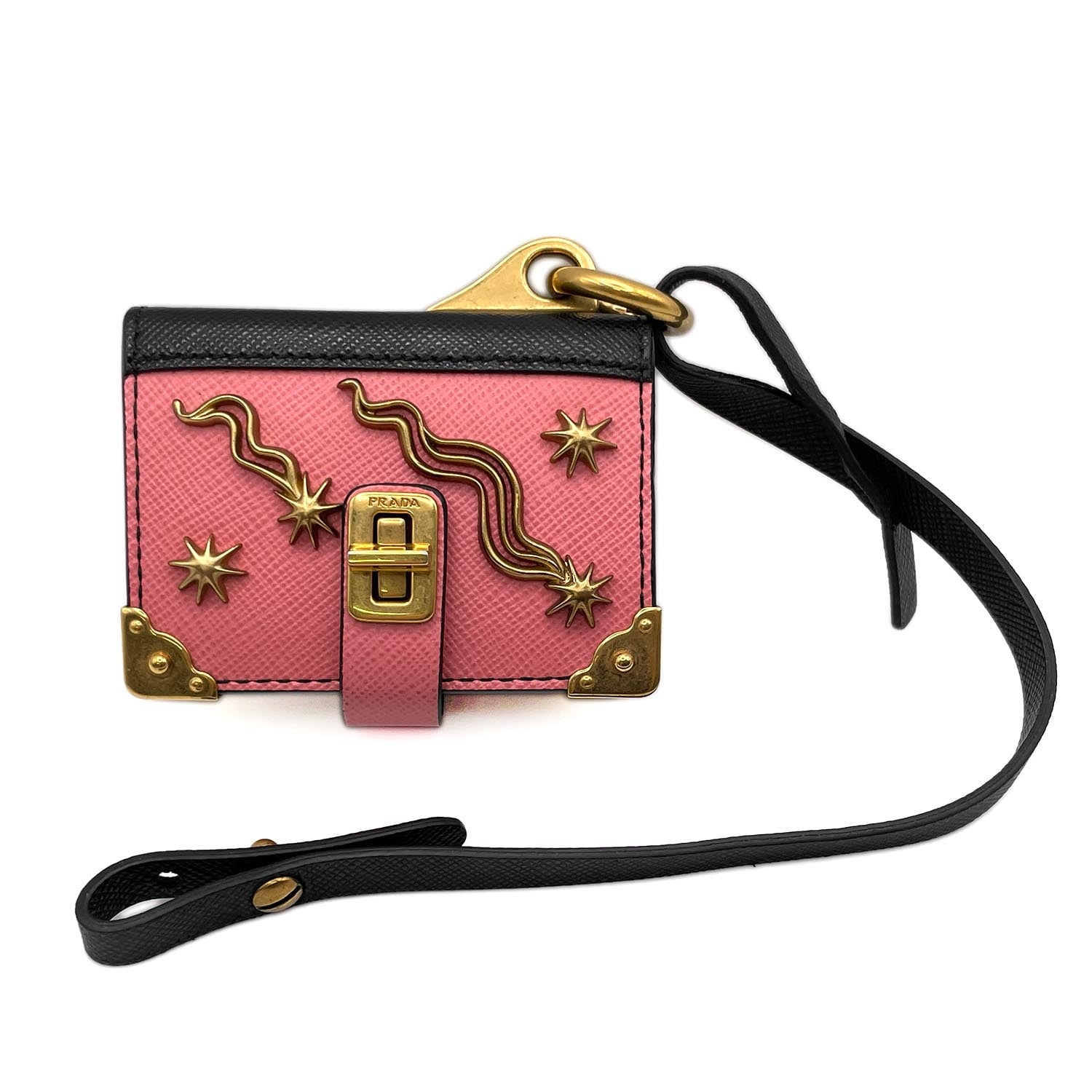 PRADA プラダ カイエ バッグ チャーム
 トリック 本 キーホルダー レザー メタル ピンク レディース
 【中古】