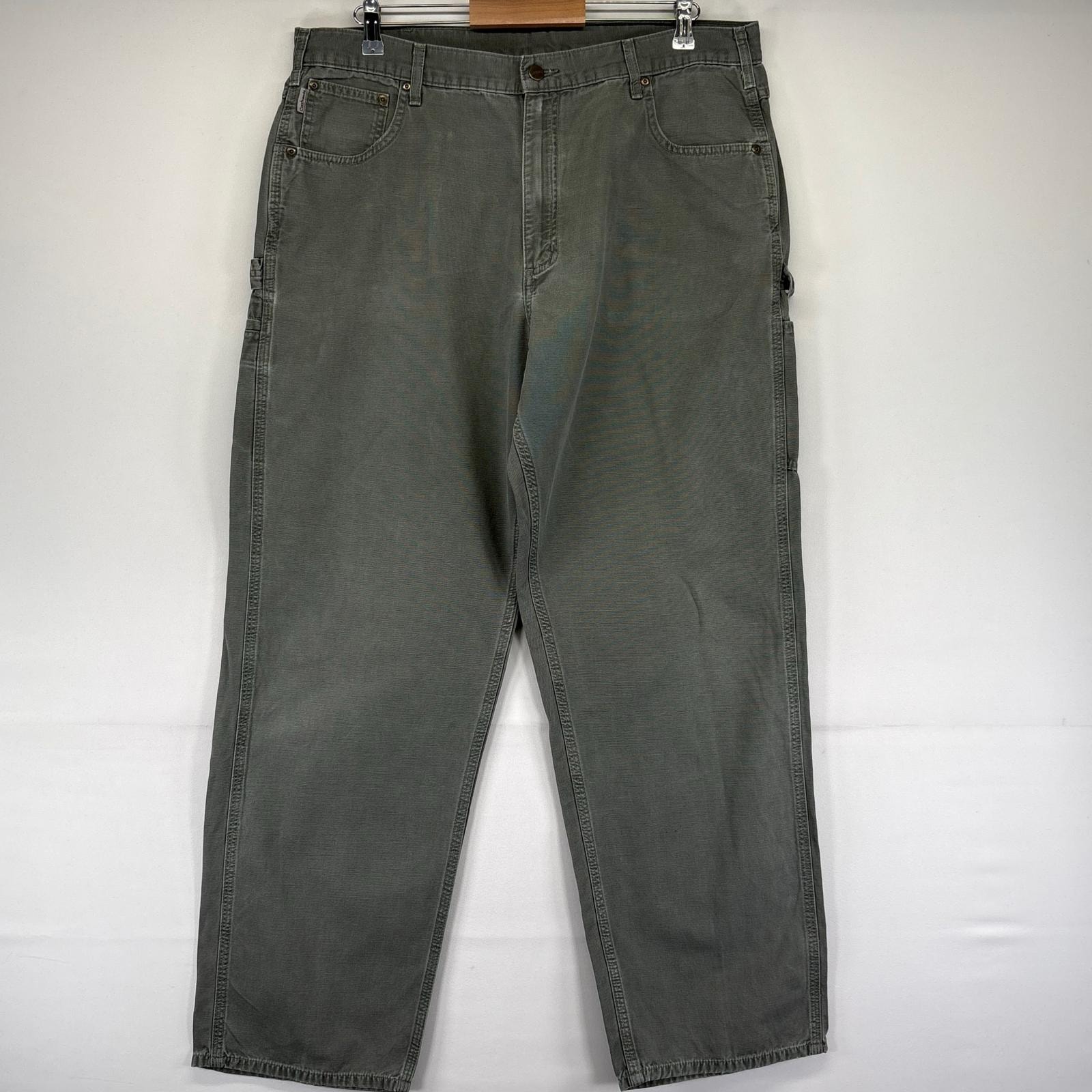 古着 カーハート Carhartt ダック パンツ ダックペインターパンツ 作業着 ワーク ワンポイント 大きいサイズ w40 L34  カーキ系 メンズ